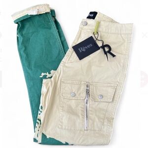 Reves Tan And Green Cargo Pants Straight Leg Size 30
